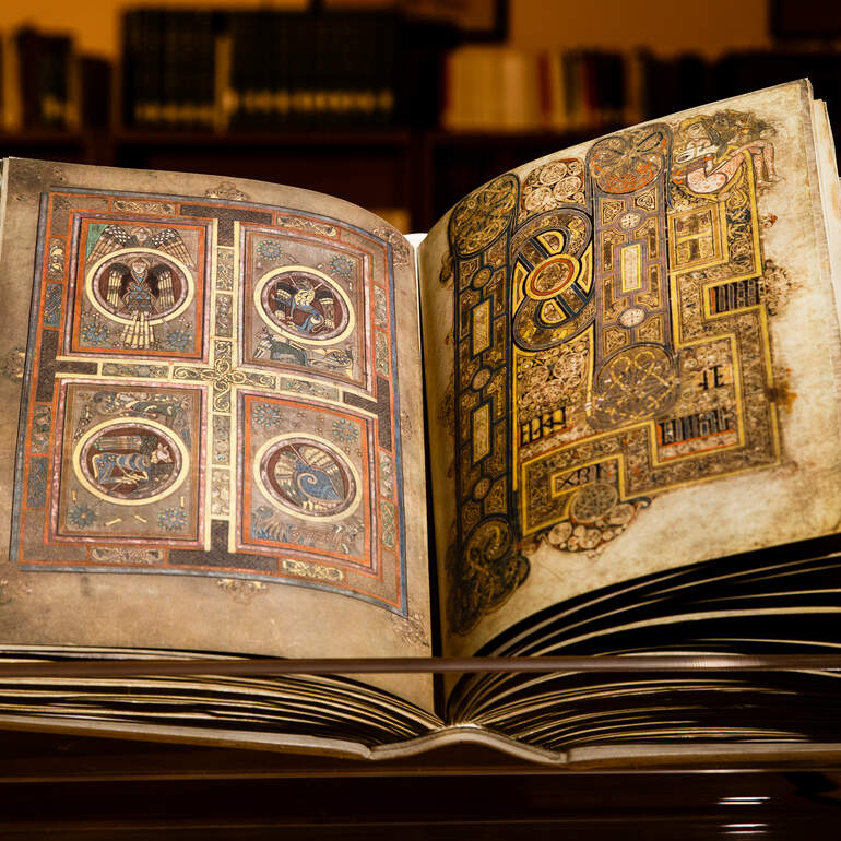 A reproduction of the Book of Kells from the library archives
