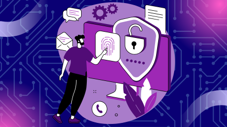 a cartoon man reaches for a computer