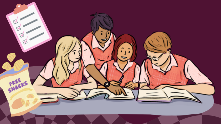 a group of students study together at a table 