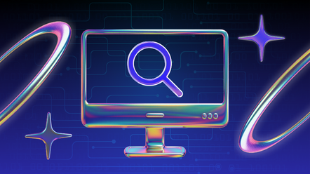 an ombre blue background with a neon computer cut out