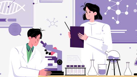 two researchers work together on an academic science project